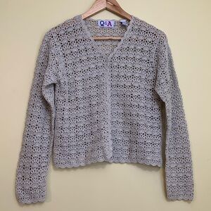Q & A | Vintage Crochet Open Knit Scalloped One Button Long Sleeve Cardigan M